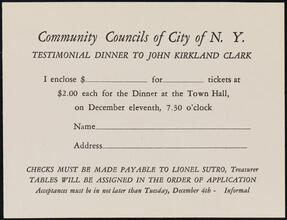 Community Councils of City of N.Y. Testimonial Dinner to John Kirkland Clark