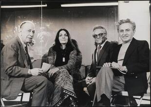 [Director Jos? Ferrer, performer Georgia Brown, author and lyricist Alan Jay Lerner, and author Joseph Stein.]