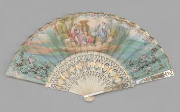 Folding fan of painted paper leaf