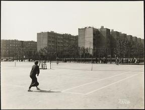 [Women playing tennis in Jackson Heights.]