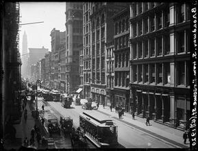 Broadway Series. View of the west side of Bway looking south from Broome Street. The tall, narrow building almost in center of picture is on corner of Grand Street. The 4th building from the right of 