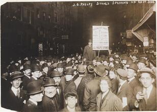 [J. G. Phelps Stokes speaking on East Side.]