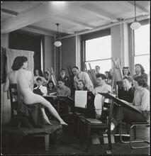 Columbia University [Students drawing a nude model in an art class.]