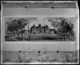 C. H. (Clarence) Mackay House, Long Island. Rendered perspective of front facade and entry drive.
