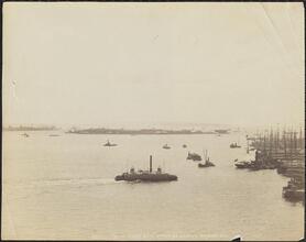 [New York Bay from the Brooklyn Bridge.]