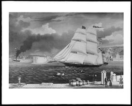 Photo of colored print, "Bark Vernon of N.Y. [.] at Bradford, Mass., 1839".
