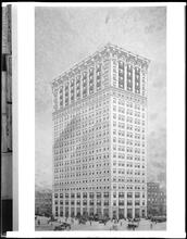4th Avenue at the S.E. corner of 18th Street. Building, rendering by Hughson Hawley, 1909.
