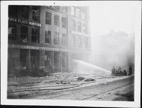 [Warehouse on fire.]