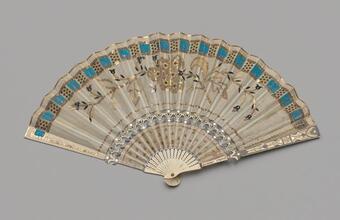 Folding fan of painted and spangled silk