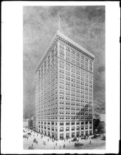 12th Street at the N.E. corner of 5th Avenue. Watercolor rendering of building by Hughson Hawley, 1911.