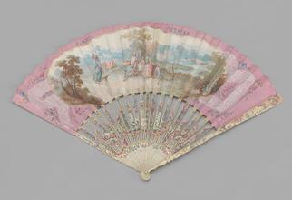 Folding fan with painted pastoral scene