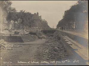 [Entrance of subway, looking south from 123rd Street.]