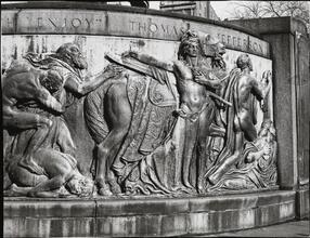 [Detail of flagpole base in Union Square.]