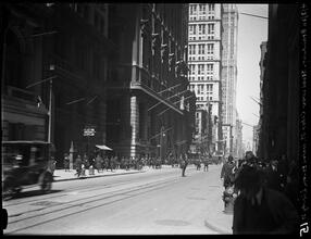 Broadway Series. Looking north on the west side of Bway. Picture was taken while standing on the corner of Cedar Street, looking toward Liberty at left. No. 149 on corner of Liberty Street.