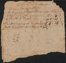 Receipted bill issued by order of Captain Nathaniel and presented by David Bouton to Stephen De Lancey for imprisonment as a Loyalist, January 12, 1777