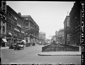 Broadway Series. Looking north from 84th Street. Bretton Hall at extreme right edge of picture. Bird and goldfish store at the left is on corner of 85th Street.