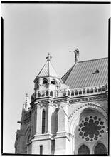Riverside Church. Detail of angel and tower.