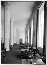 Bank of Manhattan Trust Co. Front officers room, pillars and windows.