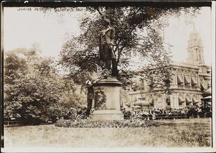 [Junior patriots decorate Hale Statue.]