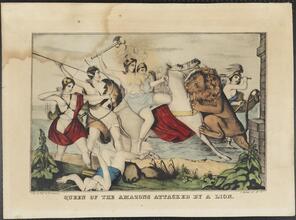 Queen of the Amazons Attacked By a Lion.