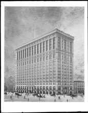 East 15th Street at the corner of Irving Place. Building, watercolor rendering by Hughson Hawley.