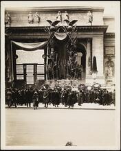 Library, Public, 5th Ave. & 42nd St., Exterior, Building with War Decorations.
