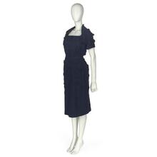 "Telegraphique," two-piece dress comprising bodice and skirt in navy blue wool