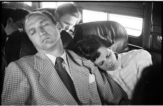 Vaughn Monroe [Band members sleeping inside the tour bus.]