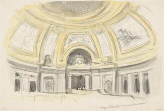 [Sketch of the interior of the Custom House with the planned layout of the mural]