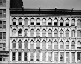 [254-260 Canal Street, detail of upper stories on Lafayette Street façade.]