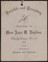 Sociable and Reception Tendered to Miss Lena M. Hopkins