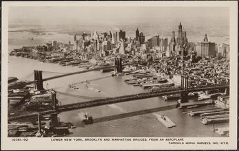 Lower New York, Brooklyn and Manhattan Bridges, from an Aeroplane.