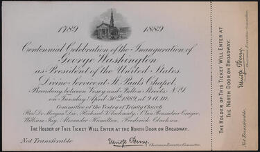 Centennial Celebration of the Inauguration of George Washington as President of the United States.