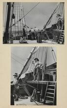 [The "Half Moon", 1609.  Two photographs of a miniature group installed in the Marine Museum at the Museum of the City of New York.]