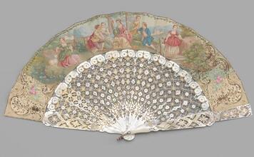 Folding fan of narrow painted paper leaf