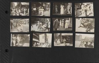 [Scenes of window shopping and street vendors around Union Square.]