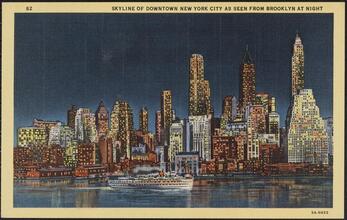 Skyline of Downtown New York City as Seen from Brooklyn at Night