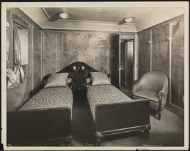 French Line, S.S. "Paris", Interior, Suite de Luxe #76 Bedroom.