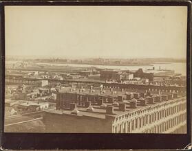 [View from the roof of George Ehret's home at Park Avenue and 94th Street.] Looking due east. Showing 3rd and 2nd Avenue El roads.
