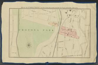 Map of the Sturges Property on Southern Boulevard and Boston Road, containing 335 lots