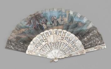 Folding fan with painted paper leaf