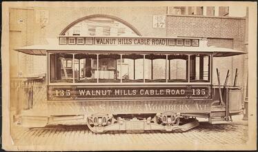 Cable Cars [U.S. Mail Line, Walnut Hills Cable Road No. 135 streetcar, Fountain Square & Woodburn Avenue, Cincinnati, Ohio.]