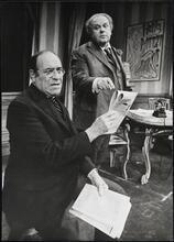 [Joseph Leon as Freitag and Jack Weston as Dietrich Merkenschrift in "Break a Leg".]