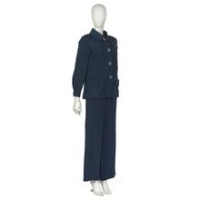 Ensemble in navy silk broadcloth comprising jumpsuit and jacket