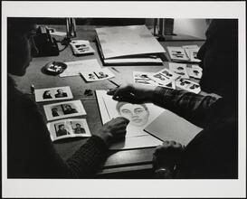 Working with an artist, a police artist draws a composite of a suspect.; Police Work