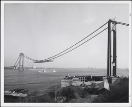 [Verrazano Bridge under construction.]