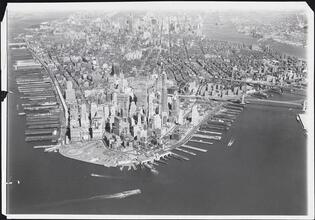 [Aerial view of Lower Manhattan.]