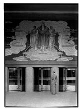 Rockefeller Center. RCA Building, detail of center mosaics, Sixth Avenue entrance.