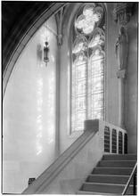Riverside Church. Sunlighted window on staircase.