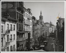 [Mott Street from Chatham Square elevated railroad station.]